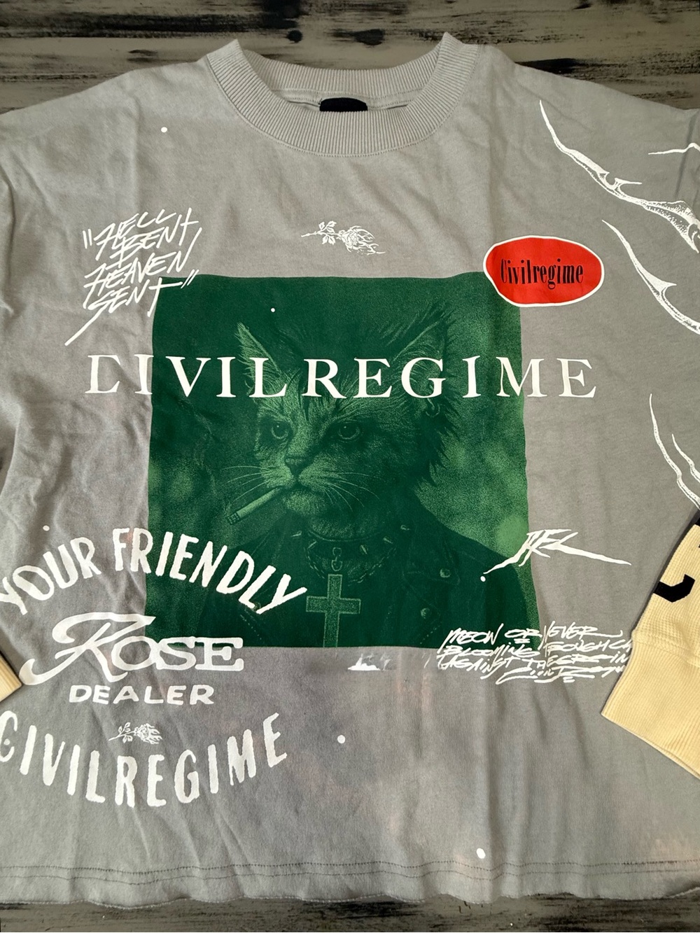 Civil Regime Graphic Twofer Long Sleeve Tee with Punk Rock Kitty 🐈⬛ - Picture 2 of 12